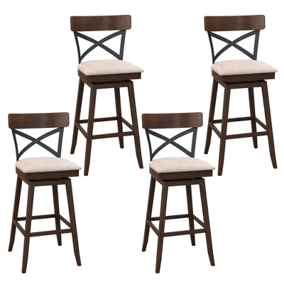 Costway Set Of 4 Wooden Swivel Bar Stools Upholstered Counter Height Dining Chairs - Image 9