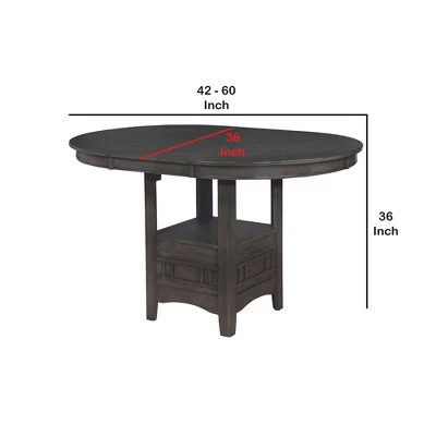 Round Counter Height Table With Pedestal Base And Extendable Dining Table Gray - Benzara - Image 4