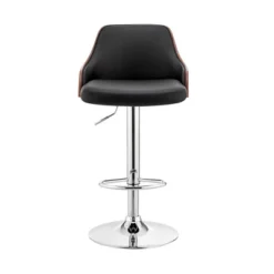 Asher Adjustable Counter Height Barstool With Faux Leather Chrome Finish - Armen Living