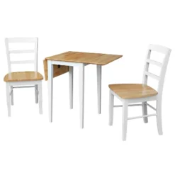Tate Dual Drop Leaf Dining Set With 2 Madrid Ladderback Chairs White/Natural - International Concepts
