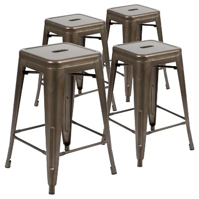 Flash Furniture 24" High Metal Counter-Height, Indoor Bar Stool - Stackable Set Of 4 - Image 13