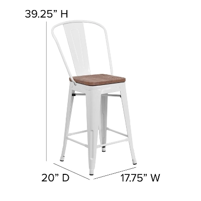 Emma And Oliver 24"H Metal Counter Height Stool With Back And Square Wood Seat - Image 6