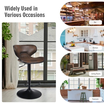 Costway Set Of 2 Adjustable Bar Stools Swivel Bar Chairs Pub Kitchen Brown - Image 3