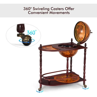 Costway Wood Globe Wine Bar Stand 34'' H 16th Century Italian Rack Liquor Bottle Shelf - Image 6