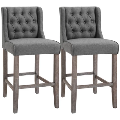 HOMCOM 26.25" Counter Height Bar Stools Set Of 2, Tufted Wingback Armless Upholstered Dining Chair With Rubber Wood Legs - Image 6