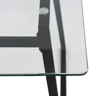 Mona+Spoon 5 Piece Black Rectangular Clear Tempered Transparent Glass Table With 4 Upholstered Side Chairs-Maison Boucle - Image 4