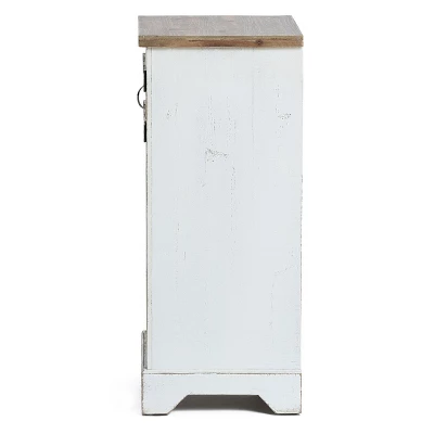 LuxenHome White And Natural Wood 2-Door Wine Cabinet - Image 3
