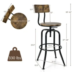 Costway Set Of 4 Industrial Bar Stool Adjustable Swivel Counter-Height Dining Side Chair