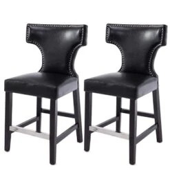 Set Of 2 Kings Counter Height Barstool With Studded Bonded Leather Seat - Corliving