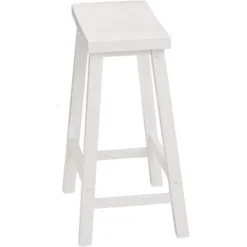 PJ Wood Classic Modern Solid Wood 24 Inch Tall Backless Saddle-Seat Easy Assemble Counter Stool For All Occasions, White (Set Of 2)