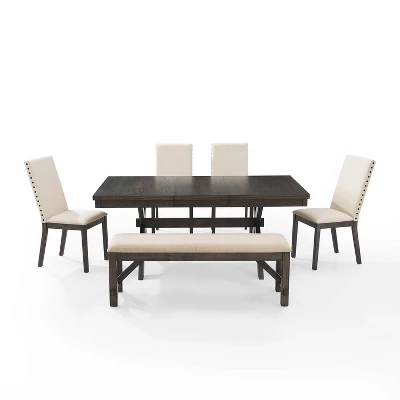 6pc Hayden Extendable Dining Set With Bench And 4 Upholstered Chairs Slate - Crosley - Image 6