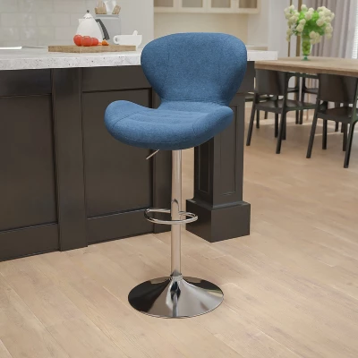 Flash Furniture Contemporary Adjustable Height Barstool With Curved Back And Chrome Base