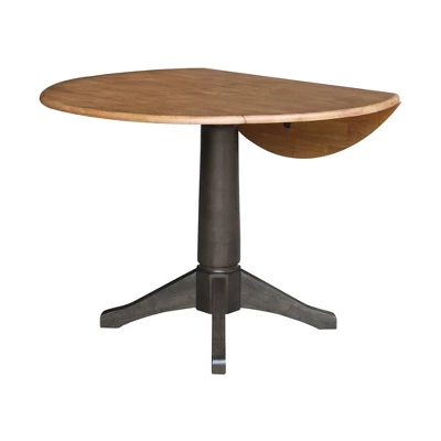 42" Alexandra Round Top Dual Drop Leaf Pedestal Dining Table Hickory/Washed Coal - International Concepts - Image 3