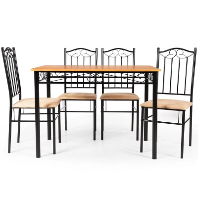 Costway 5 PC Dining Set Wood Metal 30" Table And 4 Chairs Black Kitchen Breakfast Furniture - Image 8