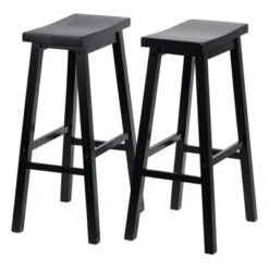 PJ Wood Classic Saddle-Seat 29" Tall Kitchen Counter Stools For Homes, Dining Spaces, And Bars With Backless Seats And 4 Square Legs, Black (10 Pack)