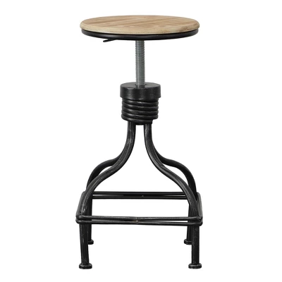 Vintage Metal Frame Swivel Counter Height Barstool With Round Seat Brown/Black - Benzara - Image 2