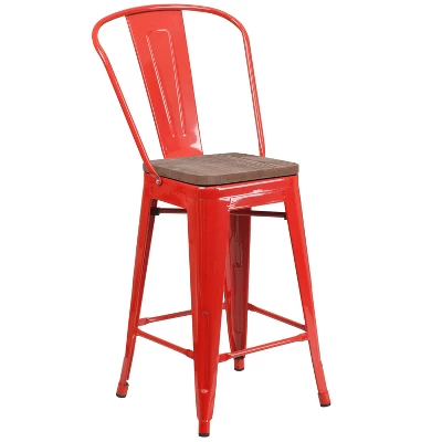 Emma And Oliver 24"H Metal Counter Height Stool With Back And Square Wood Seat - Image 14