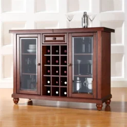 Wood Sliding Top Home Bar Cabinet In Vintage Mahogany Brown-Pemberly Row