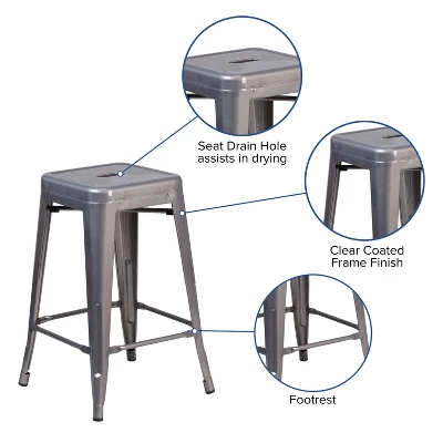 Flash Furniture 24'' High Backless Clear Coated Metal Indoor Counter Height Stool With Square Seat - Image 2