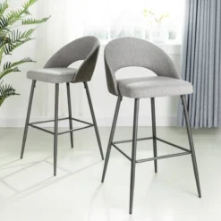 Set Of 2 Leatherette Barstools With Tapered Metal Legs - Glitzhome