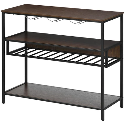 HOMCOM Industrial Wine Rack With 11-Bottles Holder, Free Standing Wine Shelf With Glass Holders For Home Bar, Kitchen, Dark Brown - Image 3