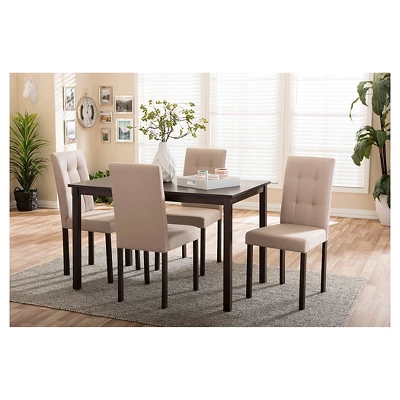 5pc Andrew Modern And Contemporary Fabric Upholstered Grid Tufting Dining Set Dark Brown/Beige - Baxton Studio - Image 2