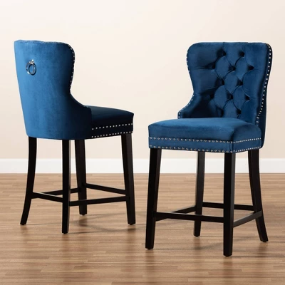 2pc Howell Modern Velvet Upholstered Wood Counter Height Barstool Set - Baxton Studio - Image 7