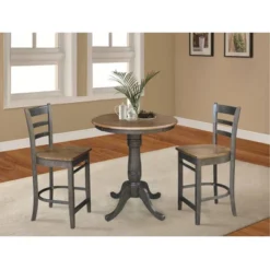 30" Austin Round Pedestal Counter Height Dining Set With 2 Emily Stools Hickory Brown - International Concepts