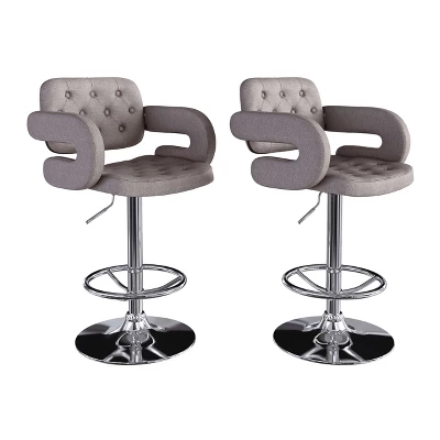 Set Of 2 Adjustable Tufted Fabric Barstool With Armrests - CorLiving - Image 8