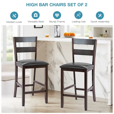 Costway 2-Pieces Bar Stools Counter Height Chairs W/ PU Leather Seat Espresso - Image 5