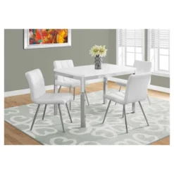 Dining Table- White, Chrome Metal - EveryRoom