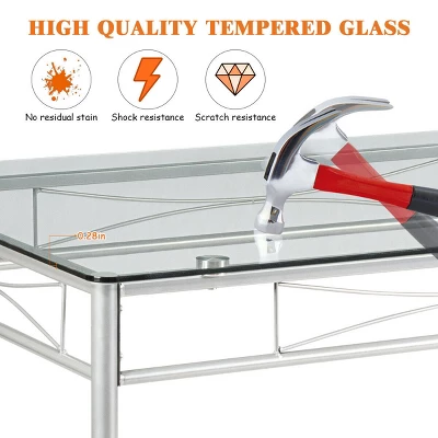 Costway 5 Piece Dining Set Table And 4 Chairs Glass Top Kitchen Breakfast Furniture Brown - Image 5