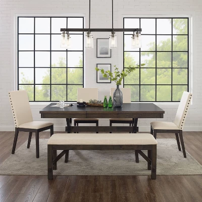6pc Hayden Extendable Dining Set With Bench And 4 Upholstered Chairs Slate - Crosley - Image 2