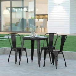 Emma And Oliver Indoor/Outdoor Dining Table, 30" Round All Weather Poly Resin Top With Steel Base