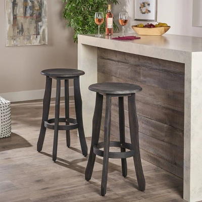 Set Of 2 Ruthie Acacia Barstools Dark Gray - Christopher Knight Home
