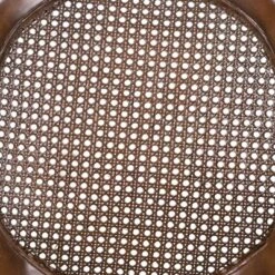 Merrick Lane 26" Swivel Counter Stool With Oval Rattan Back, Arms And Black Faux Leather Upholstered Swivel Seat In Espresso