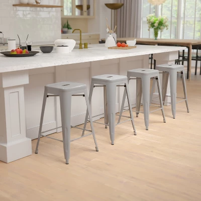 Flash Furniture 24" High Metal Counter-Height, Indoor Bar Stool - Stackable Set Of 4