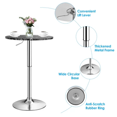 Costway Round Bistro Bar Table Height Adjustable 360-degree Swivel Black - Image 8