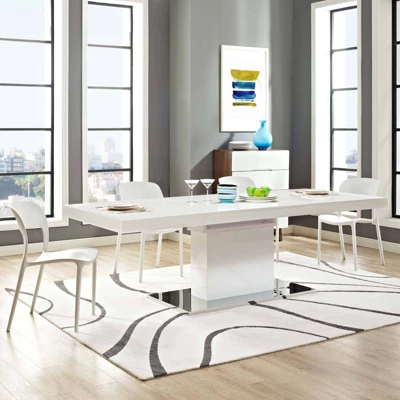 Vector Extendable Dining Table White Silver - Modway - Image 6