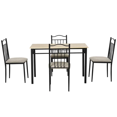 HOMCOM 5 Piece Dining Room Table Set With 4 Metal Frame Chairs For Kitchen, Dinette, Breakfast Nook, Grey - Image 3