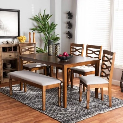6pc Lanier Dining Set Gray/Walnut/Brown - Baxton Studio - Image 7