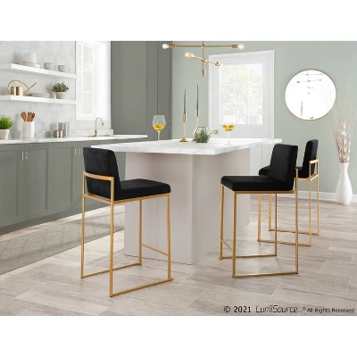 Set Of 2 Fuji Steel/Velvet High Back Counter Height Barstools - LumiSource - Image 8