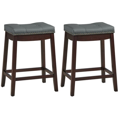Costway Set Of 2 Nailhead Saddle Bar Stools 24'' Counter Stools Brown/White With Grey Cushion - Image 9