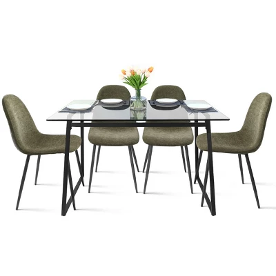Mona+Spoon 5 Piece Black Rectangular Clear Tempered Transparent Glass Table With 4 Upholstered Side Chairs-Maison Boucle - Image 11