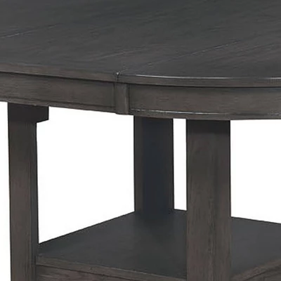 Round Counter Height Table With Pedestal Base And Extendable Dining Table Gray - Benzara - Image 3