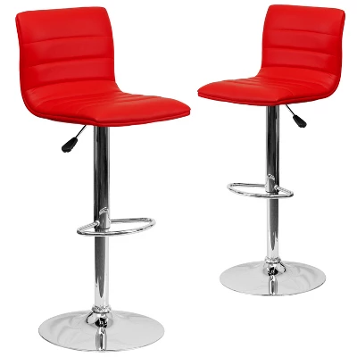 Emma And Oliver Modern Vinyl Adjustable Height Barstool With Horizontal Stitch Back, Set Of 2 - Image 19