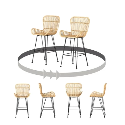 2pk Balka Rattan Counter Height Barstool With Armrests Rattan/Black - South Shore - Image 8