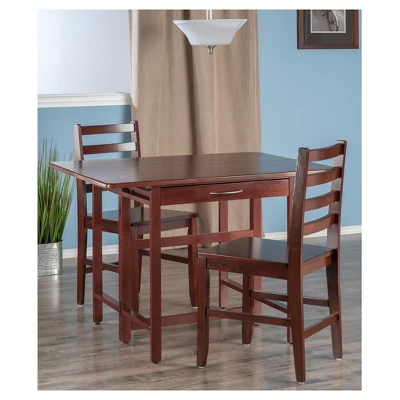 3pc Taylor Drop Leaf Dining Set With Ladder Back Chairs Walnut - Winsome - Image 2