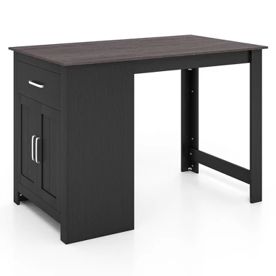 Costway Bar Table 35.5'' Counter Height Dining Table With Storage Cabinet & Drawer Black/Grey - Image 9