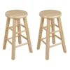 PJ Wood Classic Round-Seat 24" Tall Kitchen Counter Stools For Homes, Dining Spaces, And Bars With Backless Seats, 4 Square Legs, Natural (Set Of 10)